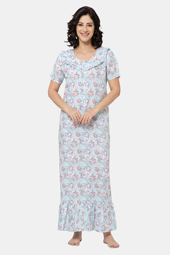 Buy Naidu Hall Cotton Full Length Nightdress - Light Blue